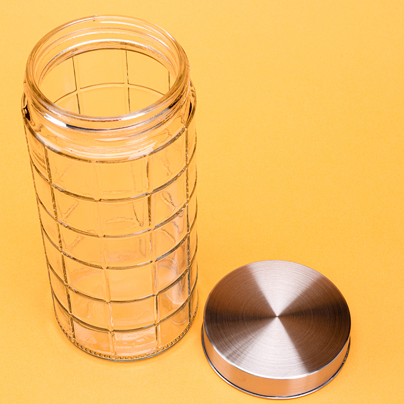 16113 steel lid checkered glass jar (840ml)