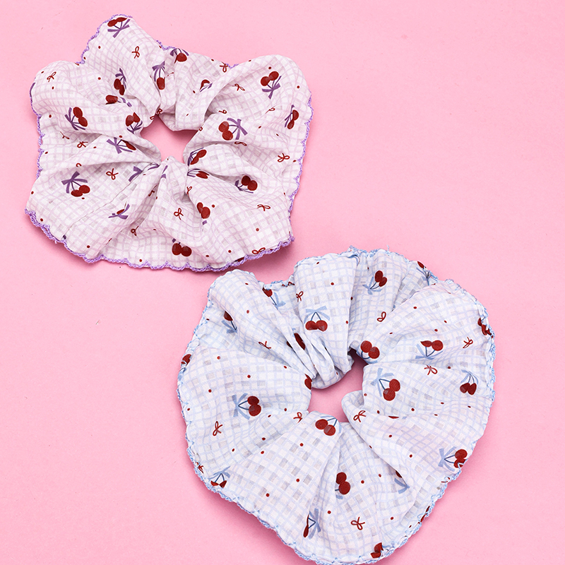 Bow Cherry Print Cloth Hair Scrunchie 4012101959
