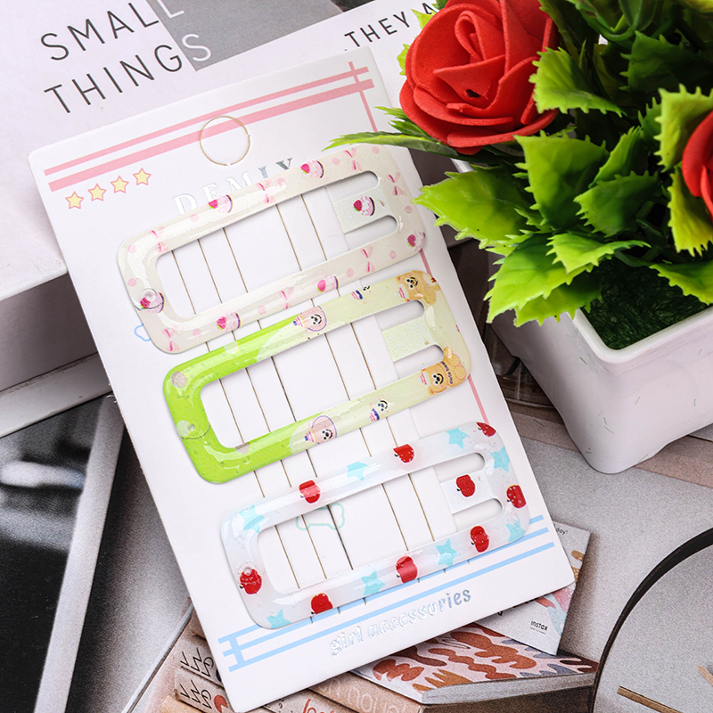 Three Square Enamel BB Hair Clips Box Alloy 4010200550