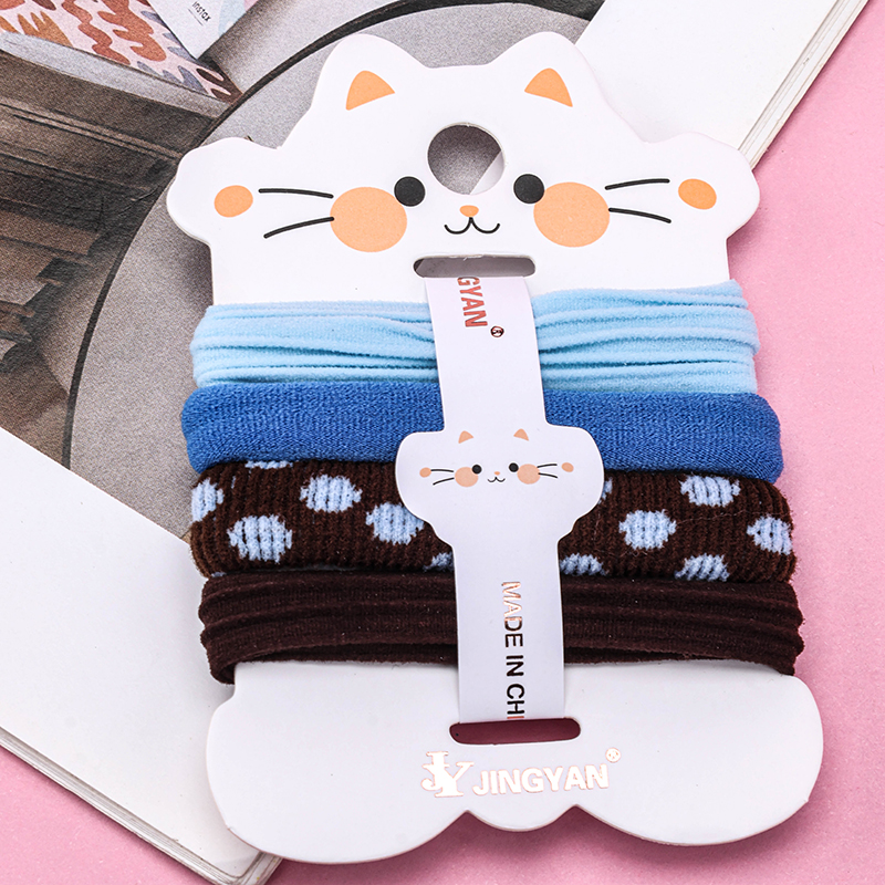 Four Colored Dots Cotton Rubber Hair Bands
