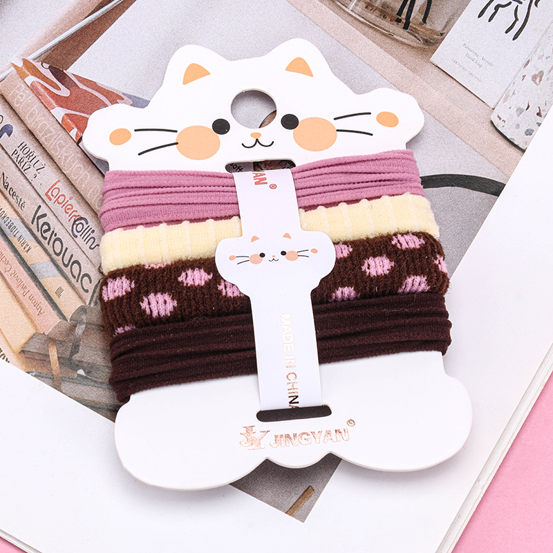 Four Colored Dots Cotton Rubber Hair Bands