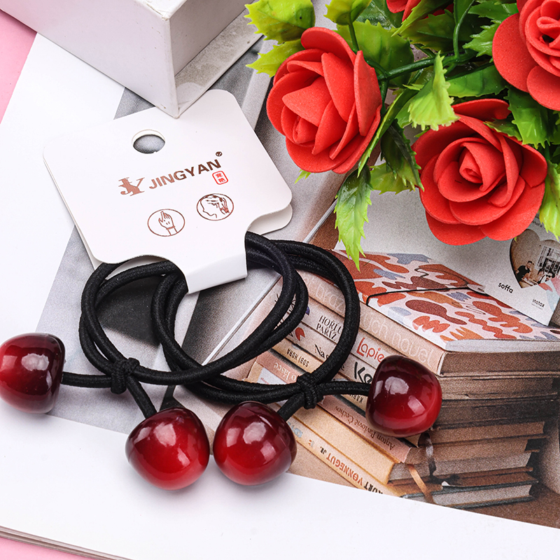 Two Large Cherry Accessory Black Rubber Hair Ties