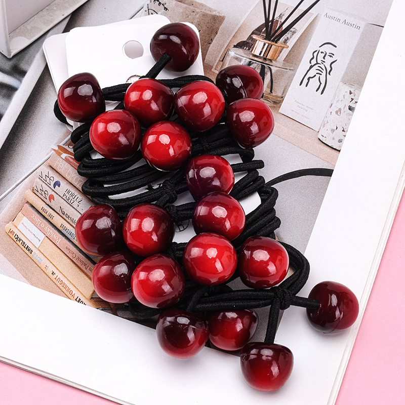 Two Large Cherry Accessory Black Rubber Hair Ties