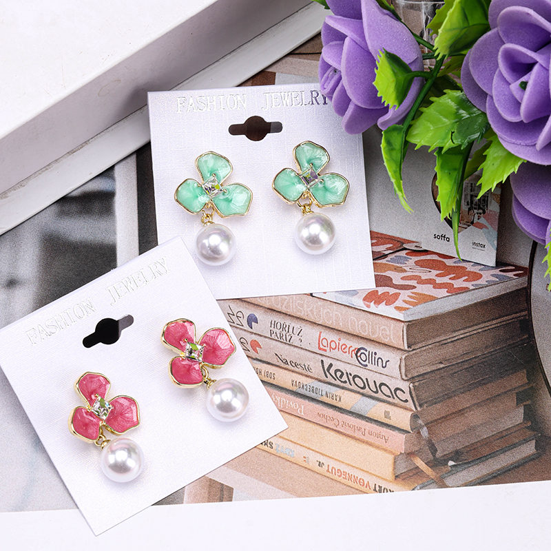Fresh Enamel Flower Pearl Ear Studs