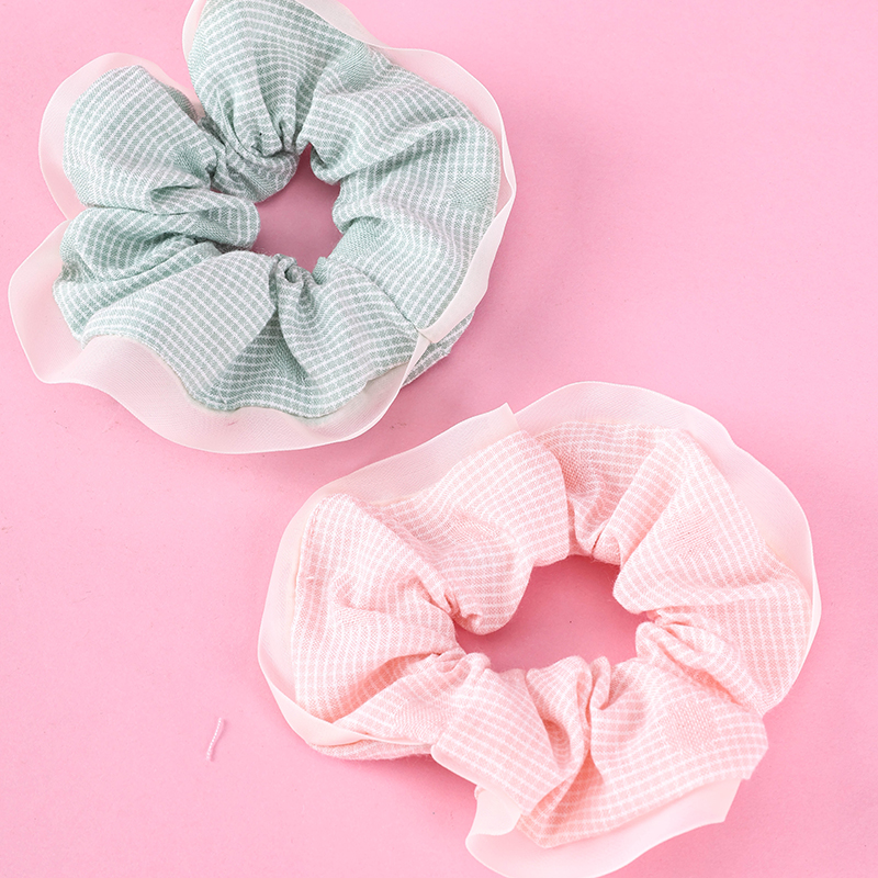 Yarn Edge Check Large Bowel Ring Polyester Hair Scrunchie 4012101961