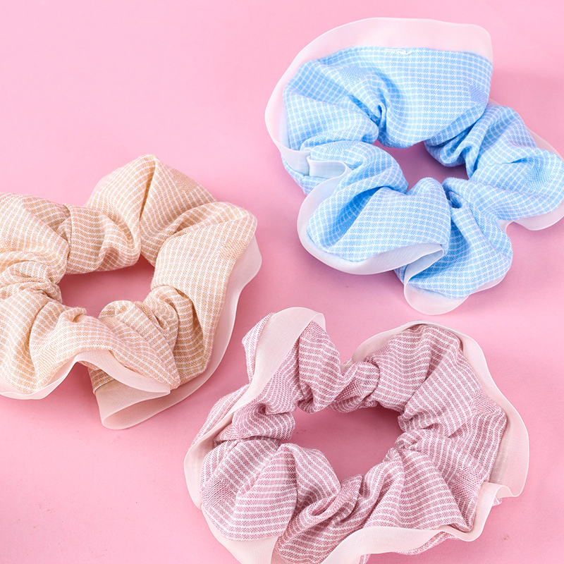 Yarn Edge Check Large Bowel Ring Polyester Hair Scrunchie 4012101961