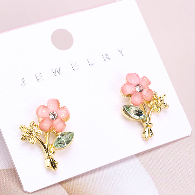 Long Rhinestone Flower Ear Studs