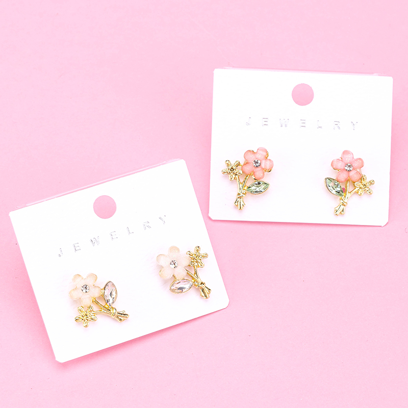 Long Rhinestone Flower Ear Studs