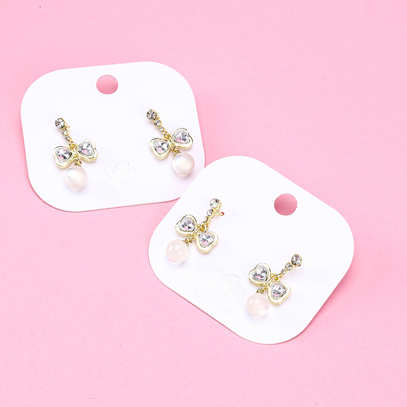 French Zircon Bow Pearl Ear Studs