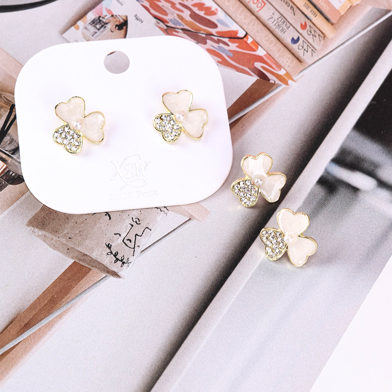 Enamel Rhinestone Flower Ear Studs