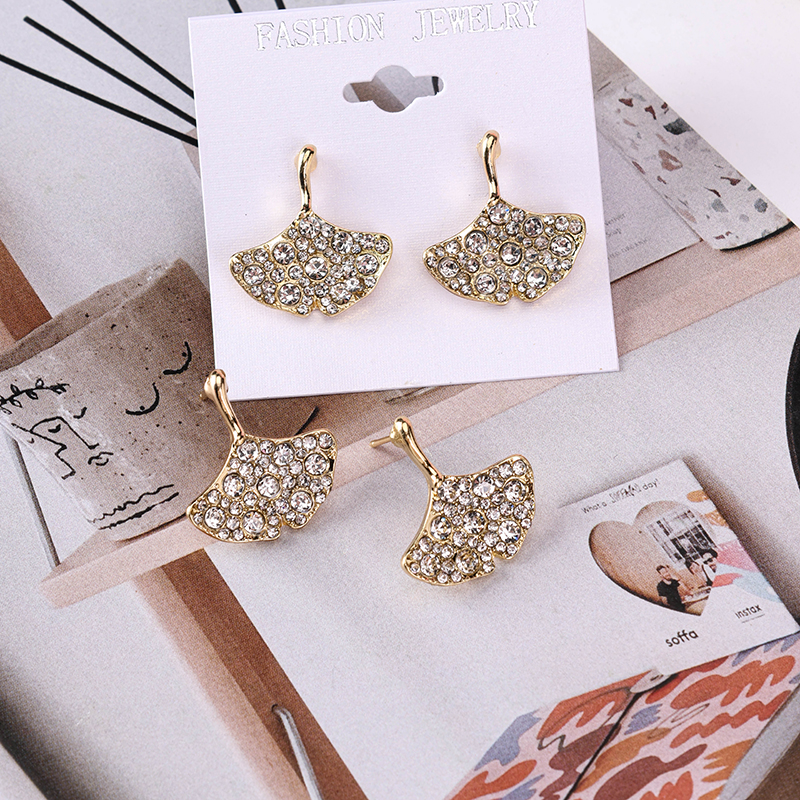 Diamond Ginkgo Leaf Ear Studs