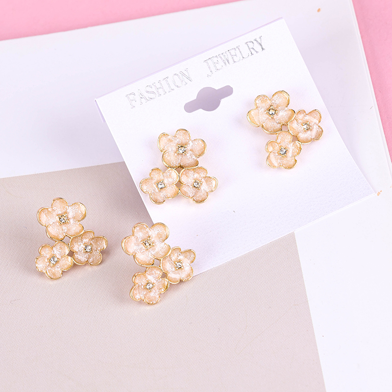 Three Enamel Flower Ear Studs