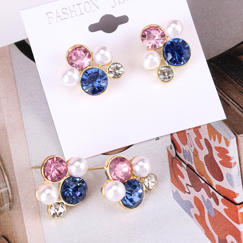 Colored Zircon Pearl Ear Studs