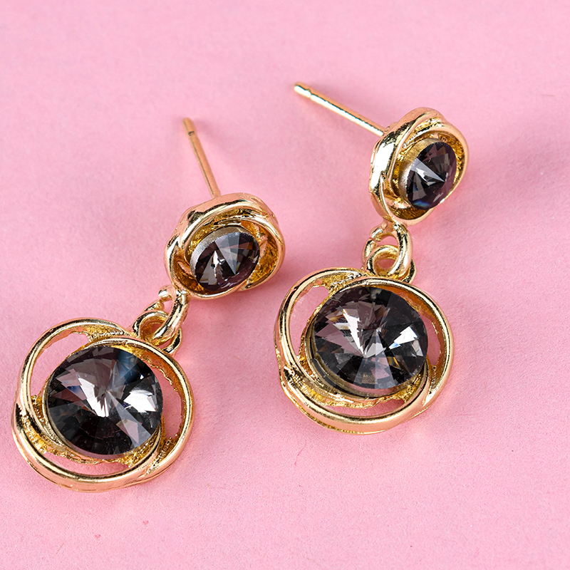 Gold Rim Round Crystal Ear Studs