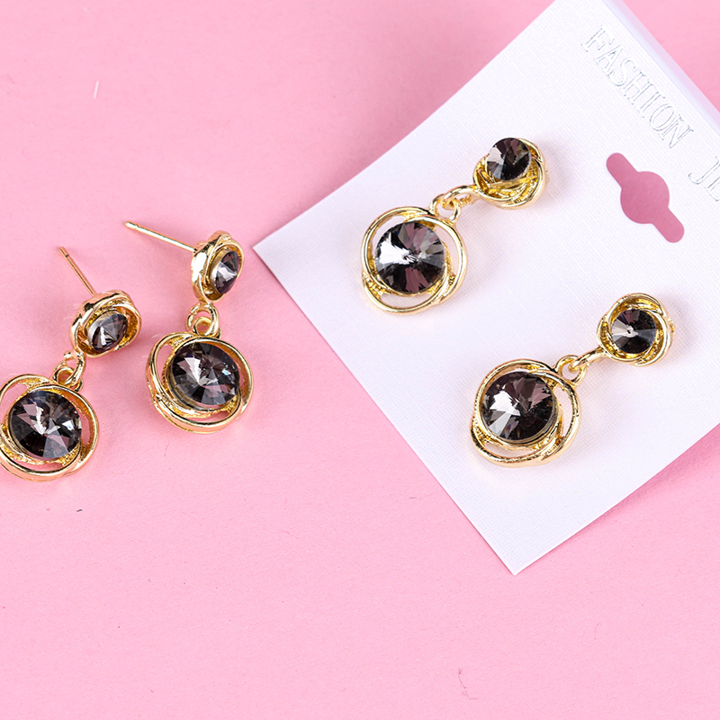 Gold Rim Round Crystal Ear Studs