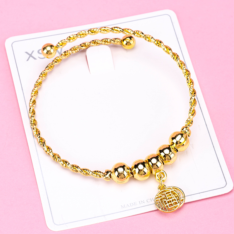 Gold Bead Tag Twist Bangle Alloy 4021100243