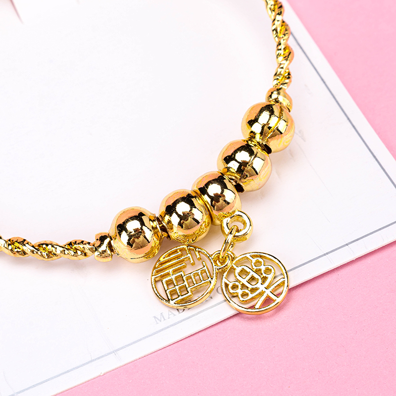 Gold Bead Tag Twist Bangle Alloy 4021100243