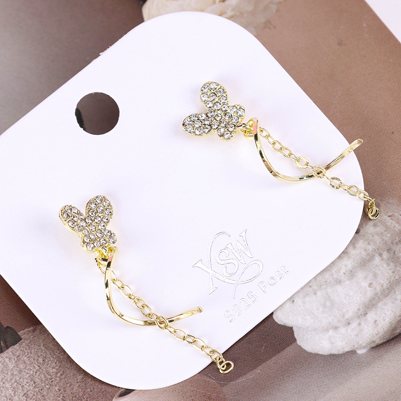 Rhinestone Butterfly Tassel Ear Studs