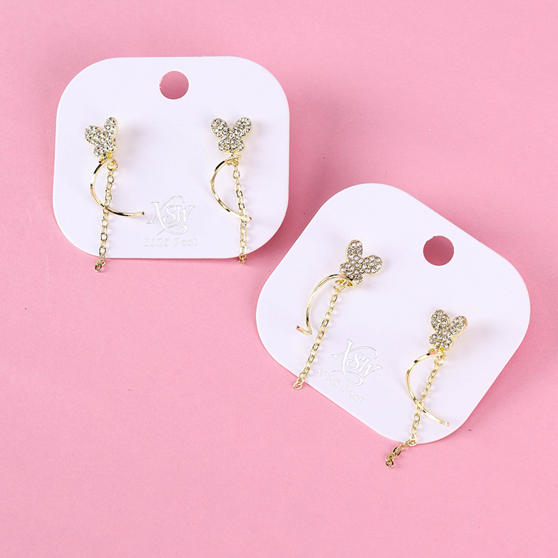 Rhinestone Butterfly Tassel Ear Studs