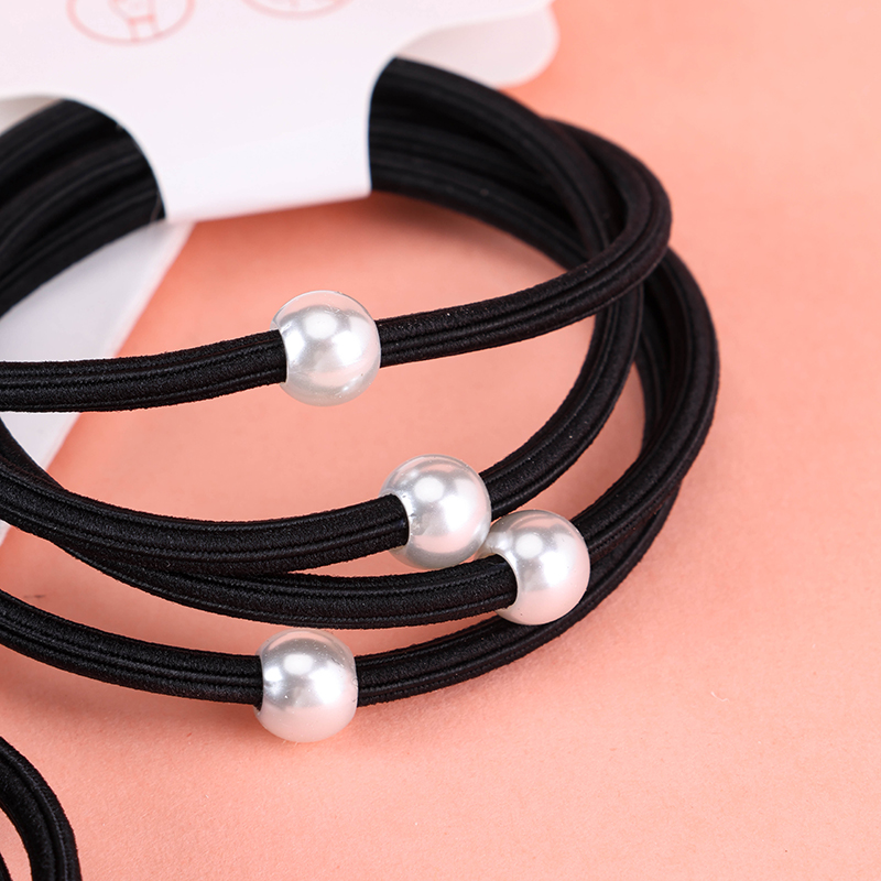Four Straight Pearl Black Hair Bands