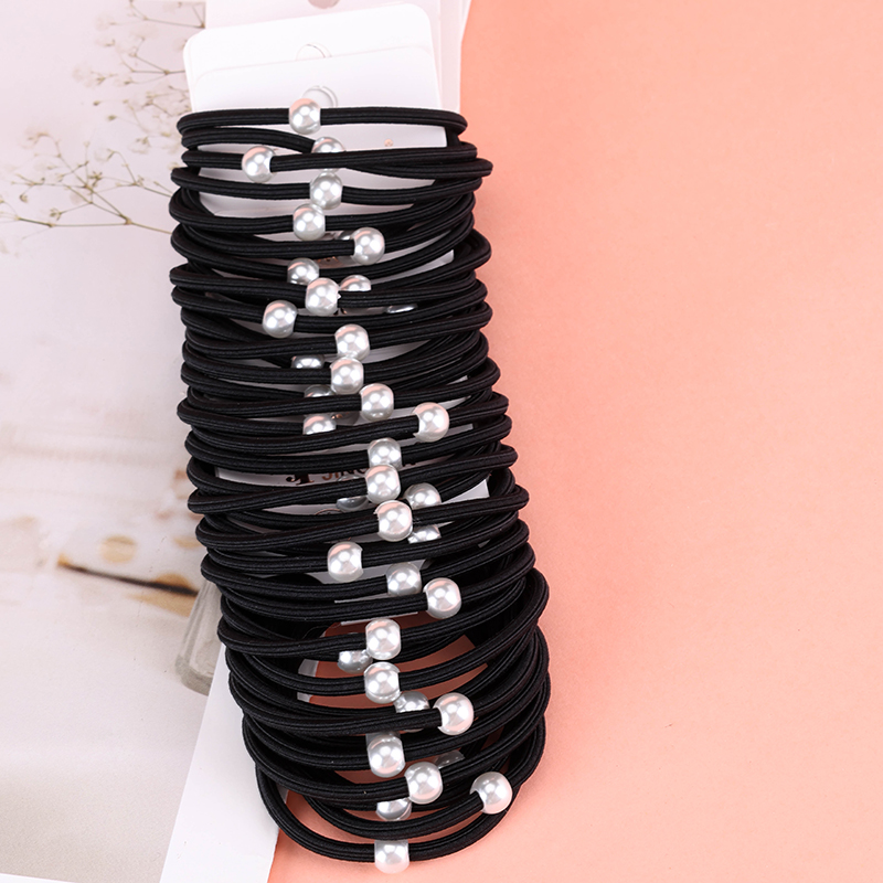 Four Straight Pearl Black Hair Bands
