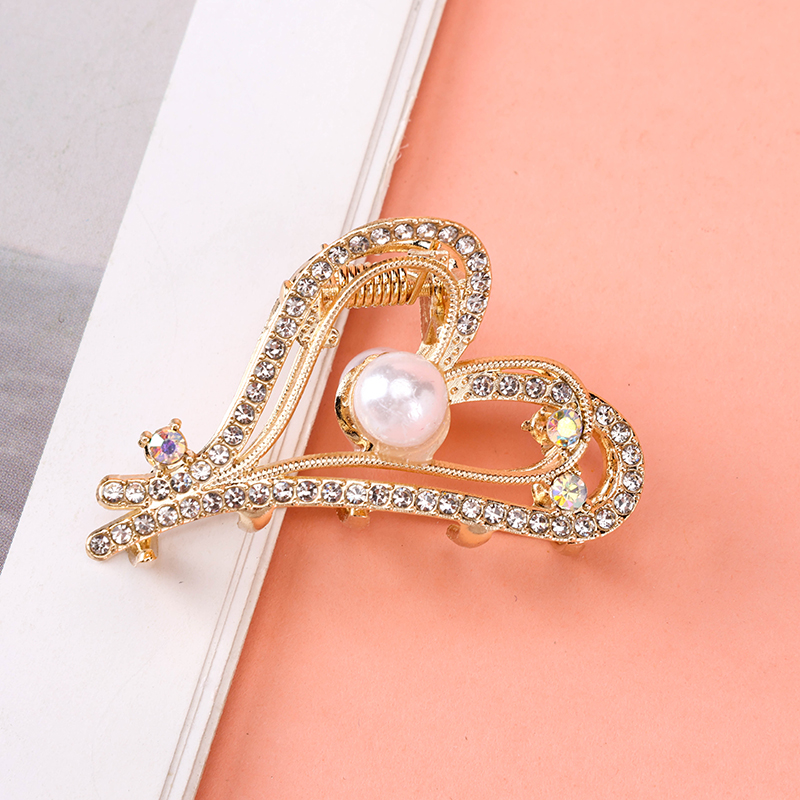 Boxed Pearl Rhinestone Hollow Small Hair Claw Clip Alloy Glass 4011900417