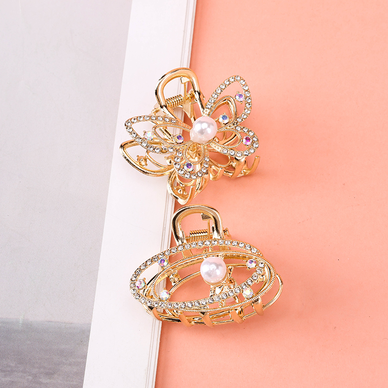 Boxed Pearl Rhinestone Hollow Small Hair Claw Clip Alloy Glass 4011900417