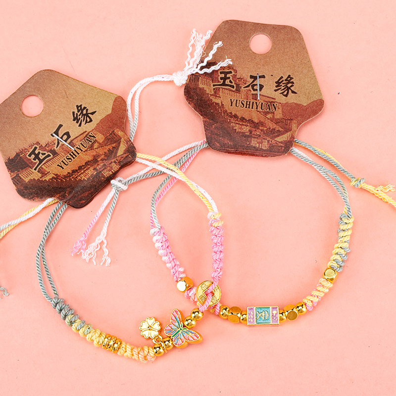 Gold Enamel Cotton Rope Bracelet Alloy 4021001288