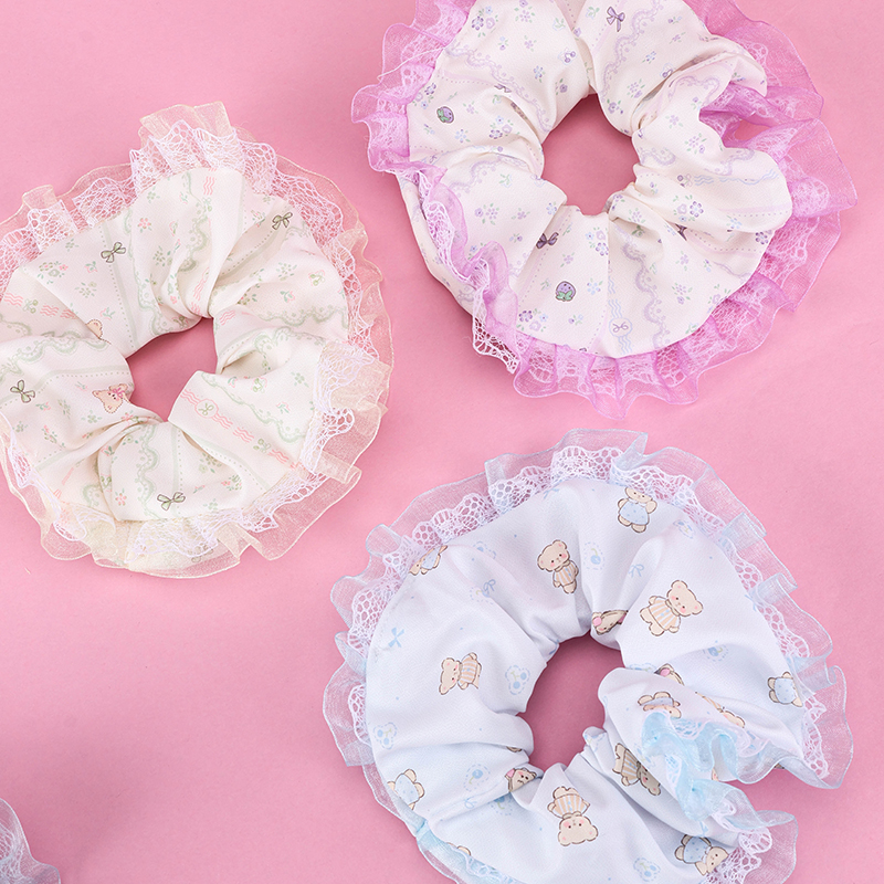 Printed Lace Edge Polyester Hair Scrunchie 4012102004