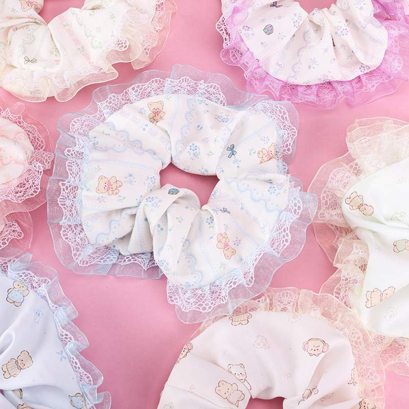 Printed Lace Edge Polyester Hair Scrunchie 4012102004