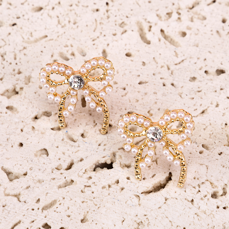 Small Bead CZ Bowtie Ear Studs
