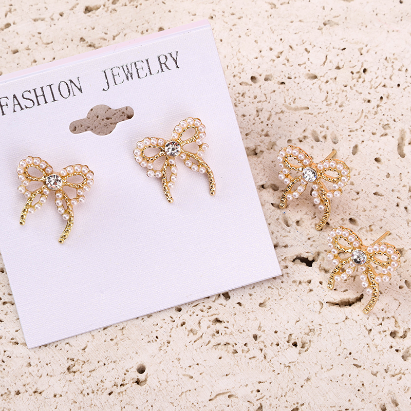 Small Bead CZ Bowtie Ear Studs