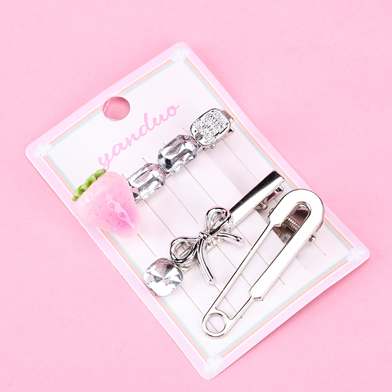 Silver Duckbill Hair Clip with Strawberry Crystal 4010402856