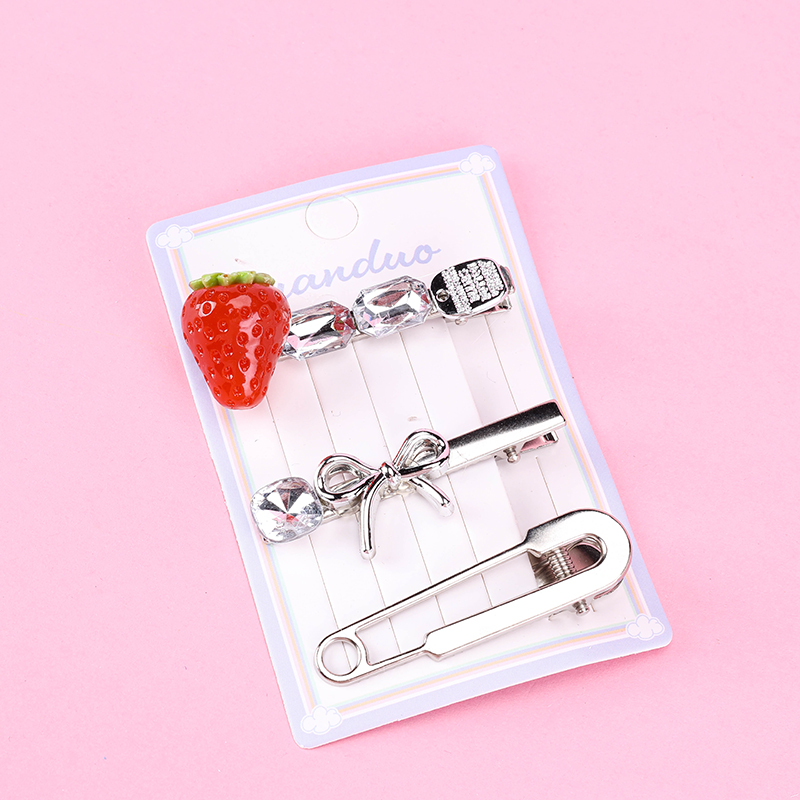Silver Duckbill Hair Clip with Strawberry Crystal 4010402856