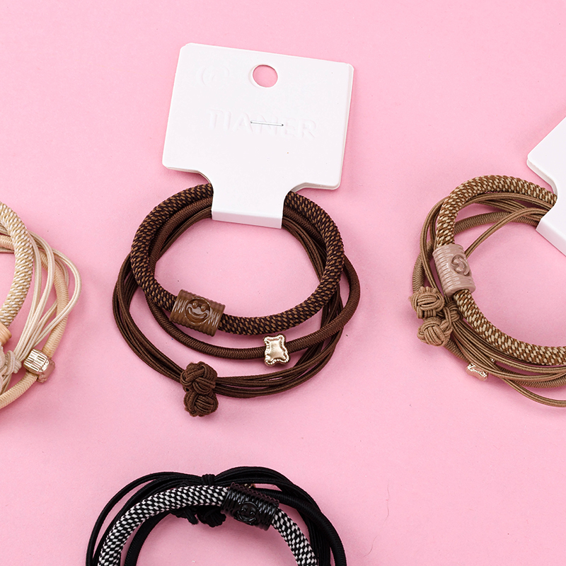 3 Curry Color Knotted Rubber Hair Bands