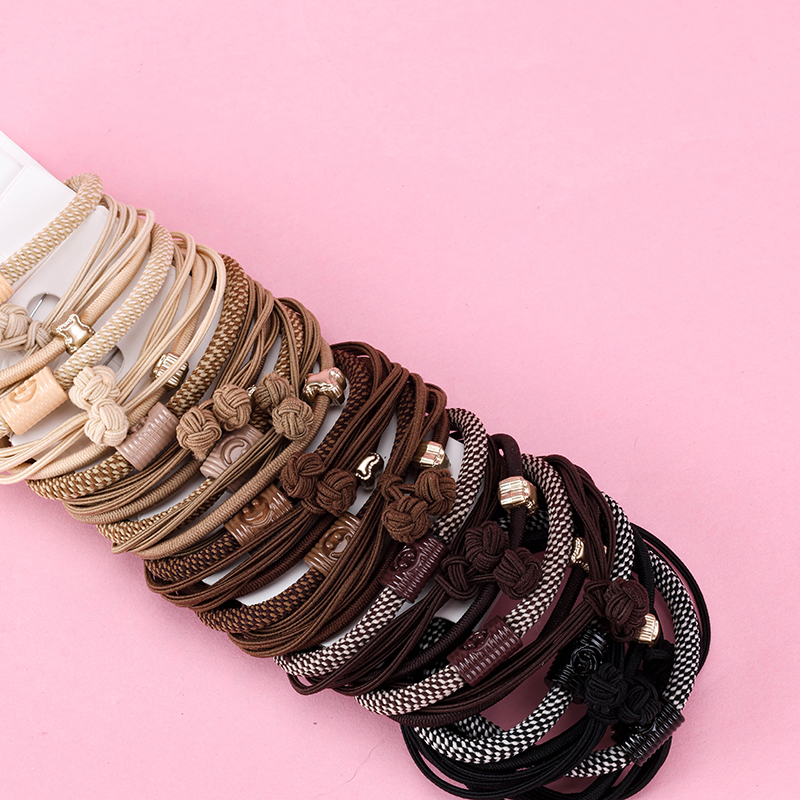 3 Curry Color Knotted Rubber Hair Bands