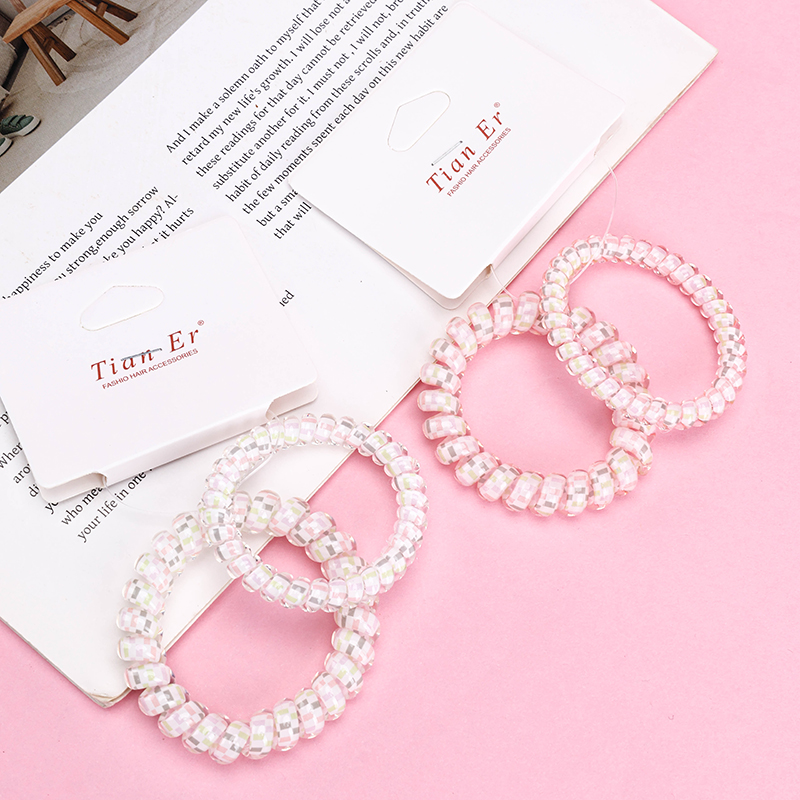 2 Sakura Pink Phone Cord Hair Ties