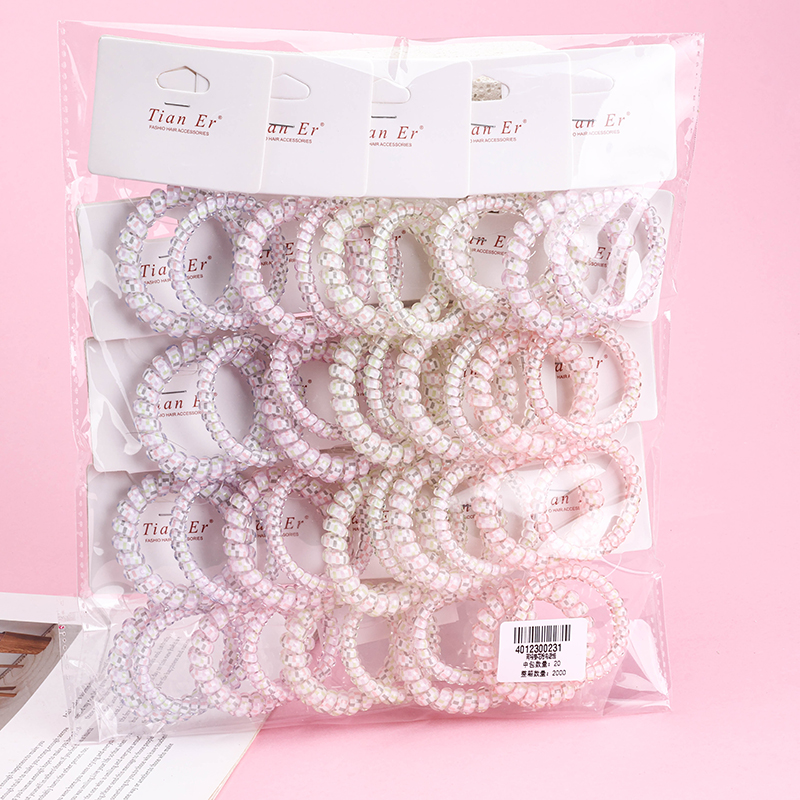 2 Sakura Pink Phone Cord Hair Ties