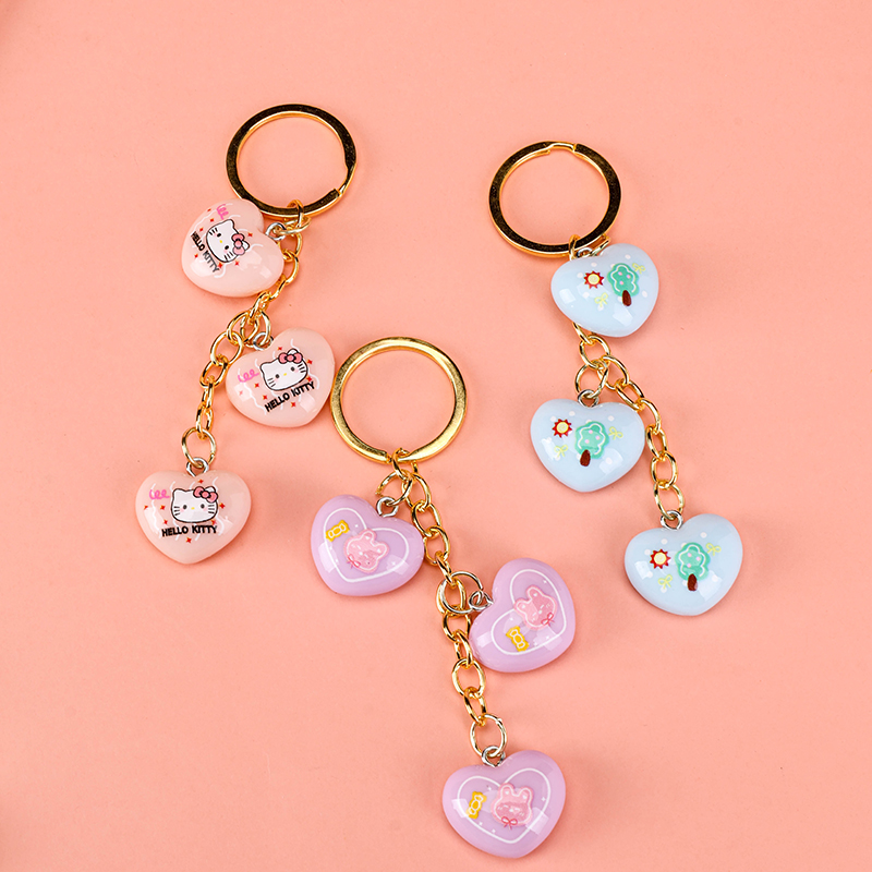 Cartoon Printed Heart Resin Bag Charm