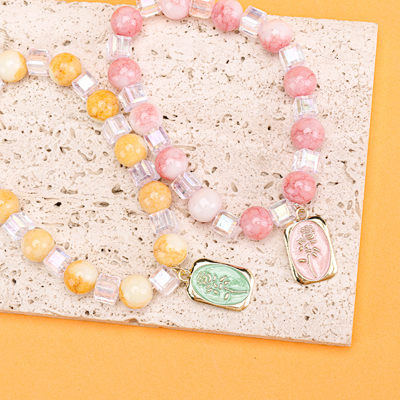 Gradient Enamel Flower Charm Bracelet Plastic Glass 4021001302