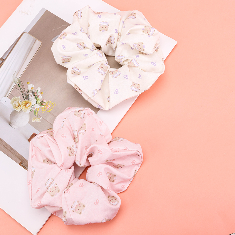 Polyester Bear Print Bowel Ring Hair Scrunchie 4012102035