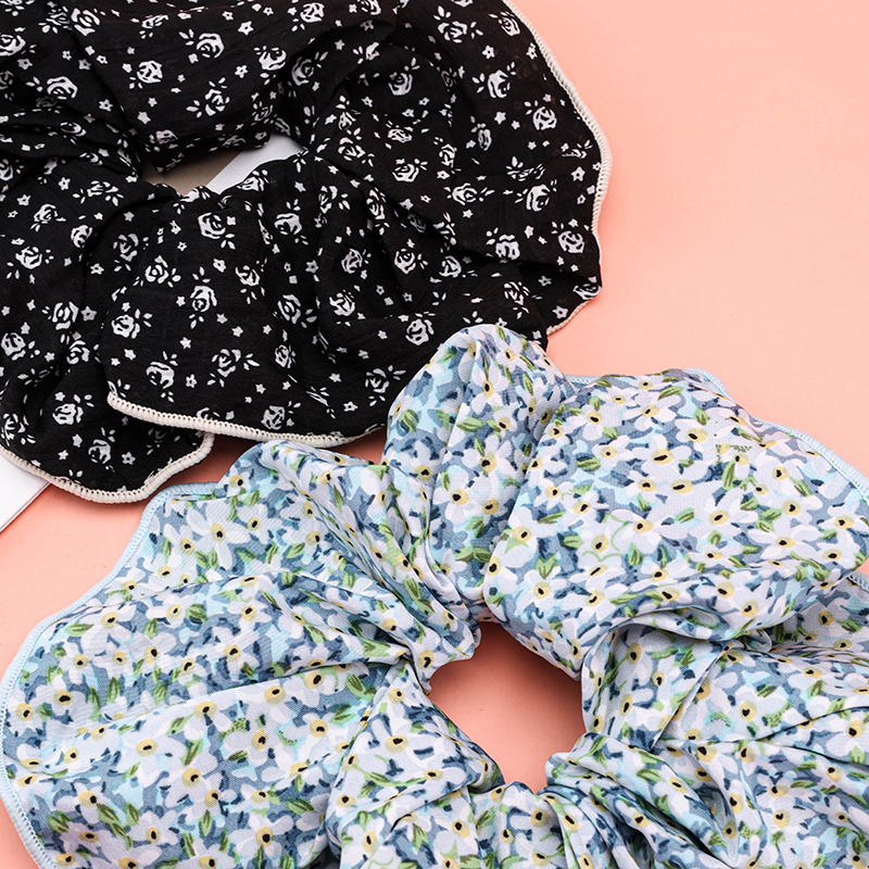 Gauze Floral Overlaid Polyester Hair Scrunchie 4012102037