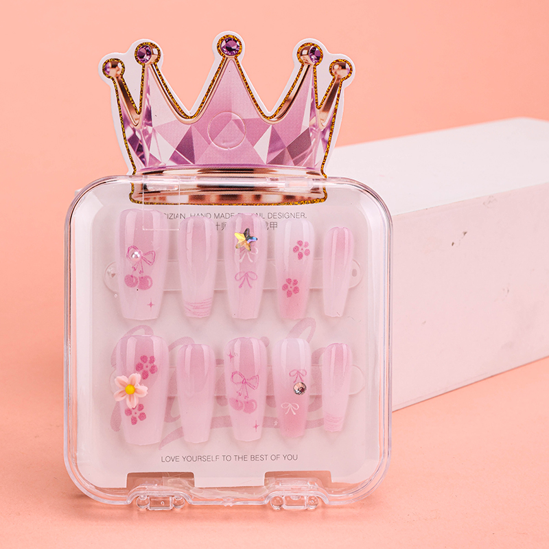 Long Rhinestone False Nails
