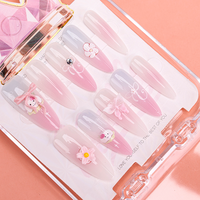 Long Rhinestone False Nails