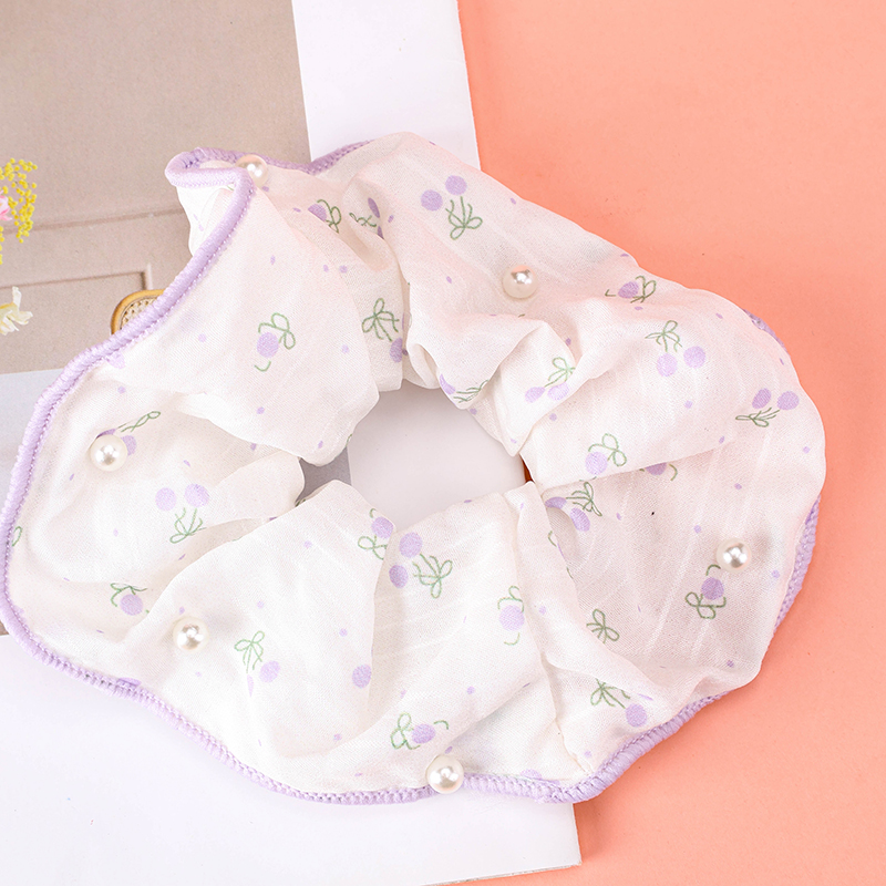 Nylon Polyester Boxed Check Print Beaded Bowel Ring Hair Scrunchie 4012102021