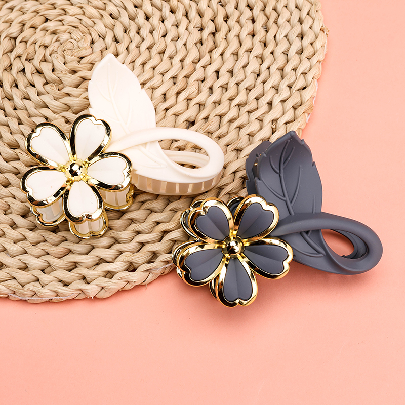Flower Gold Trim Large Hair Claw Clip