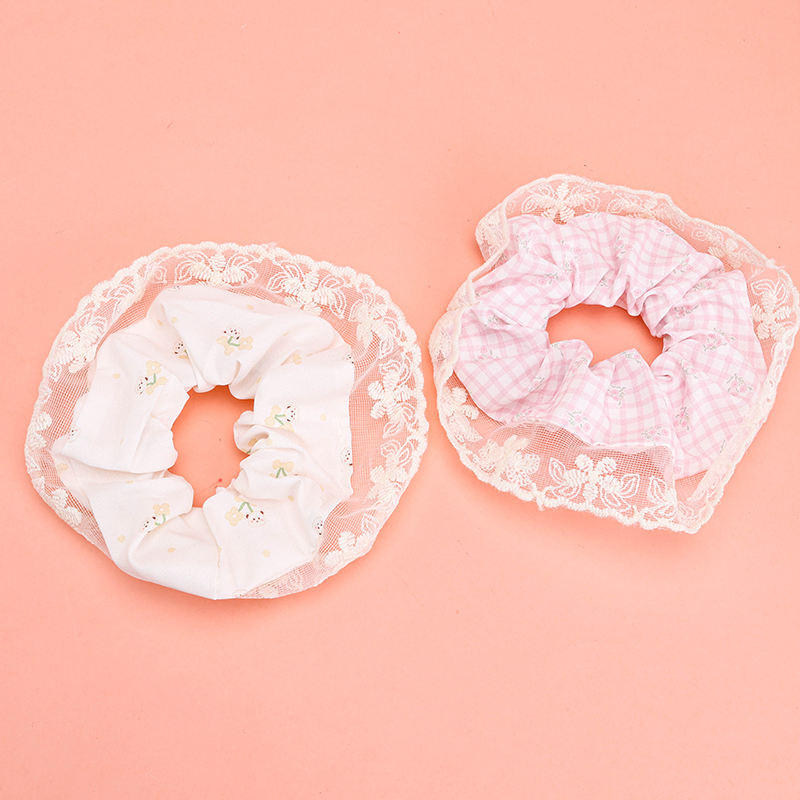 Lace Print Check Nylon Polyester Hair Scrunchie 4012102023