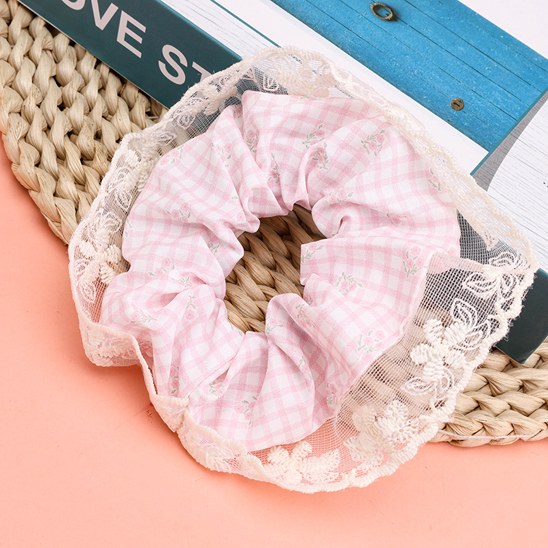 Lace Print Check Nylon Polyester Hair Scrunchie 4012102023