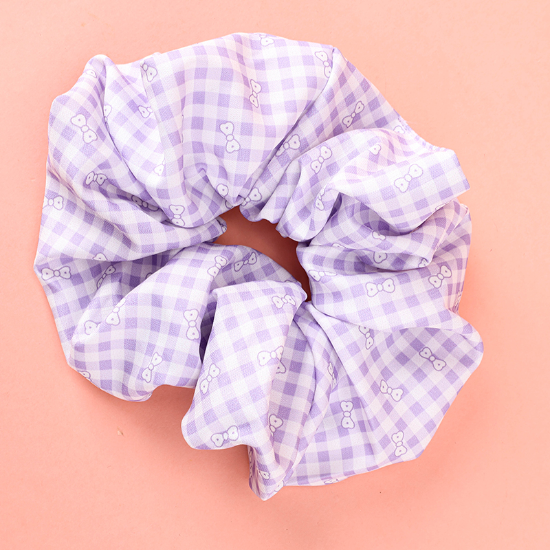 Check Bow Tie Printed Polyester Hair Scrunchie 4012102042