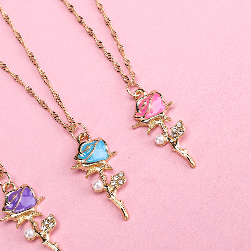 Rhinestone Pearl Rose Necklace